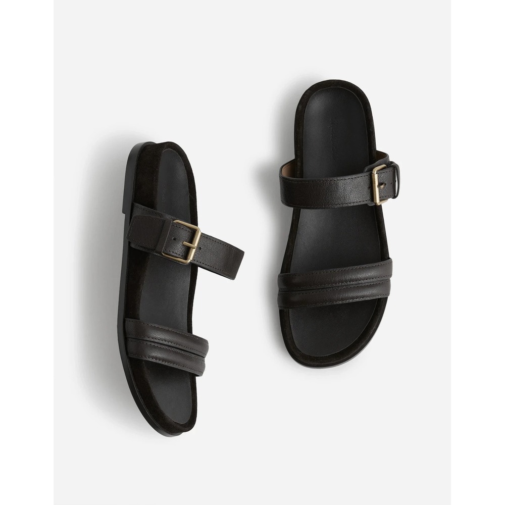 Madewell The Dara Double-Strap Leather Slide Sandal Size 7.5 Dark Carob Brown